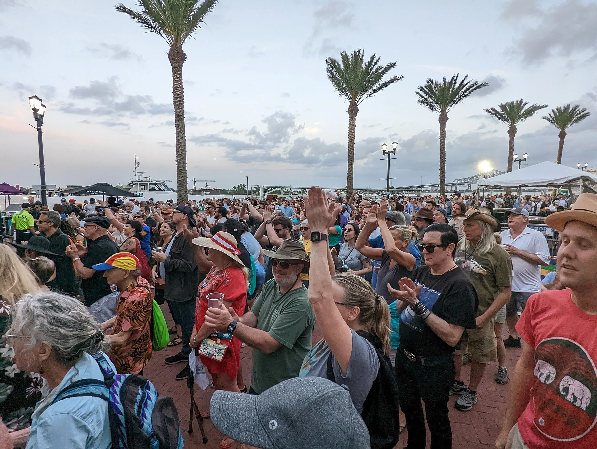 French Quarter Festival 2022, Woldenberg Park, New Orleans. How New Orleans event permits and fire-code siting cap festival restroom counts